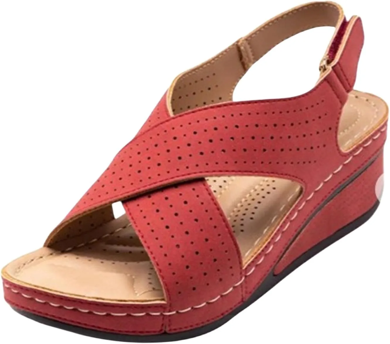 Women's Platform Wedge Sandal Open Toe Crisscross Summer Walking Shoes Flat Feet Open Toe Buckle Strap Beach Ladies Shoes