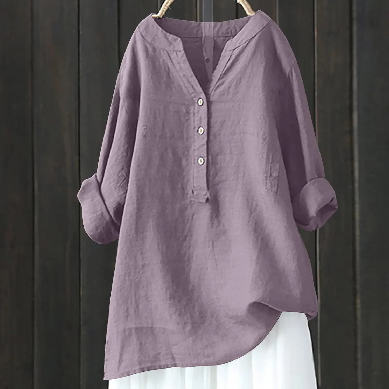 Women's Plus Size Cotton Linen Dress Tops Button Up Shirts Dress Casual Fall Blouse to Wear with Leggings