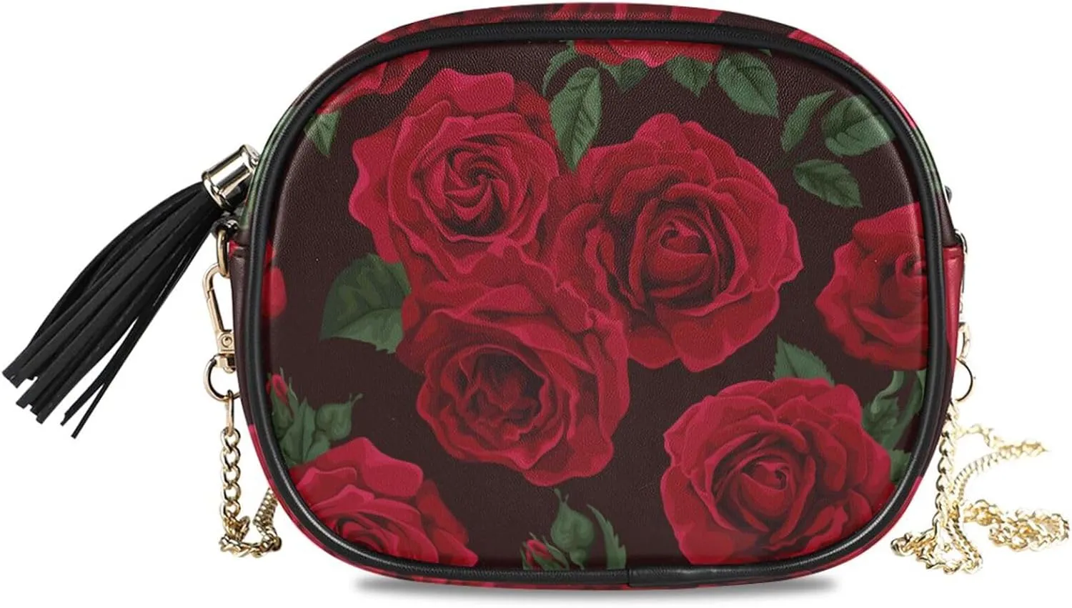 Women's Red Rose Crossbody Bag Fashion Purses Bag Cross Body Bag Shoulder Handbag with Adjustable Chain Strap