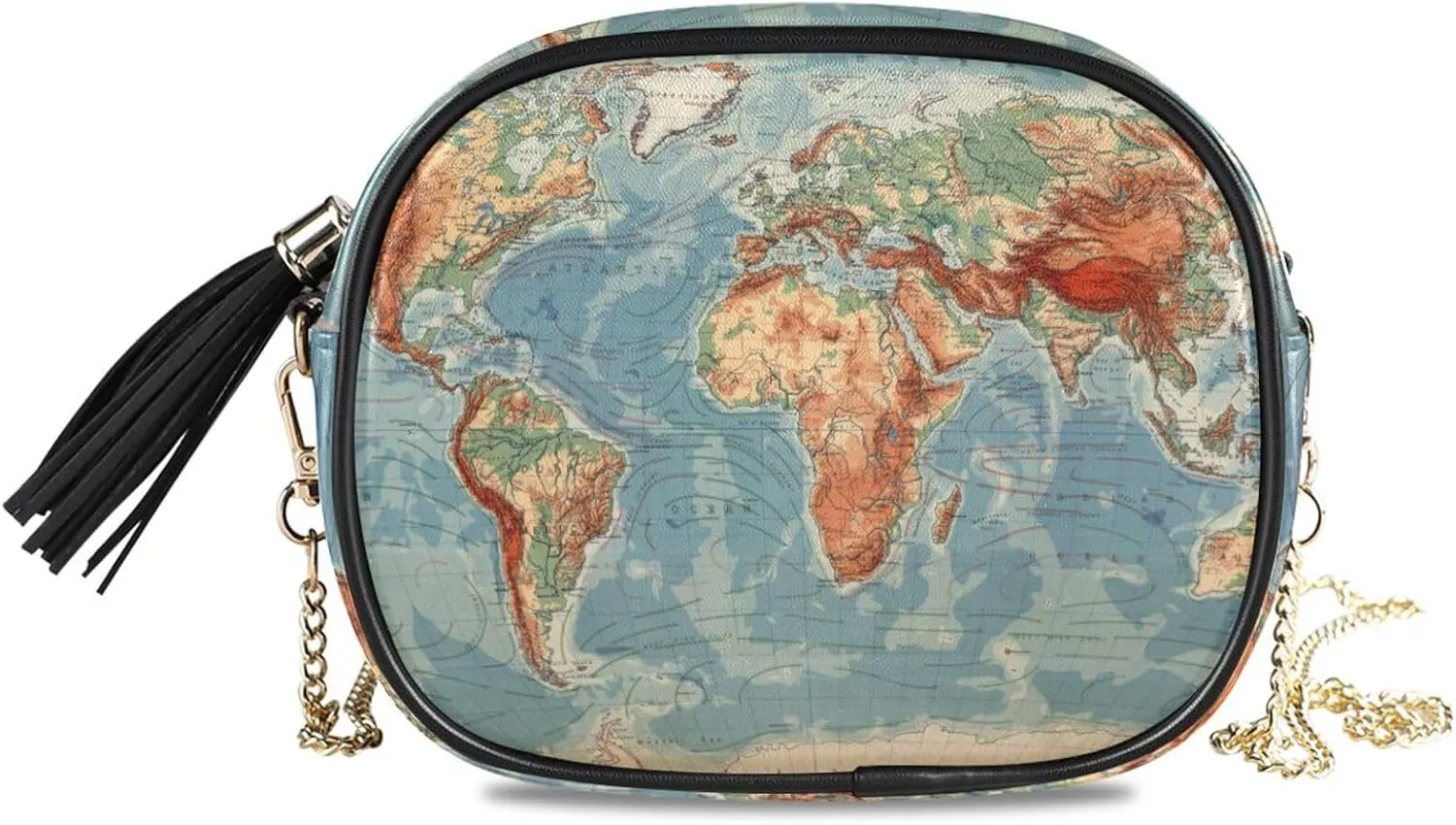 Women's Retro World Map Continents Islands Crossbody Bag Fashion Purses Bag Cross Body Bag Shoulder Handbag with Adjustable Chain Strap