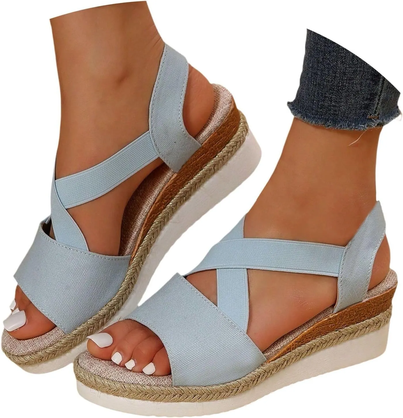 Women's Sandals Dressy Platform Espadrilles Open Toe Wedges Sandals Ankle Strap Slip On Orthopedic Sandals
