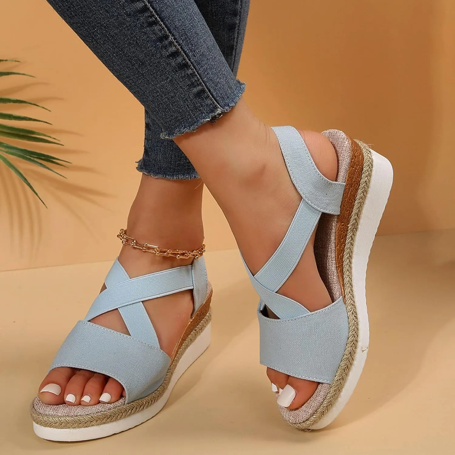 Women's Sandals Dressy Platform Espadrilles Open Toe Wedges Sandals Ankle Strap Slip On Orthopedic Sandals