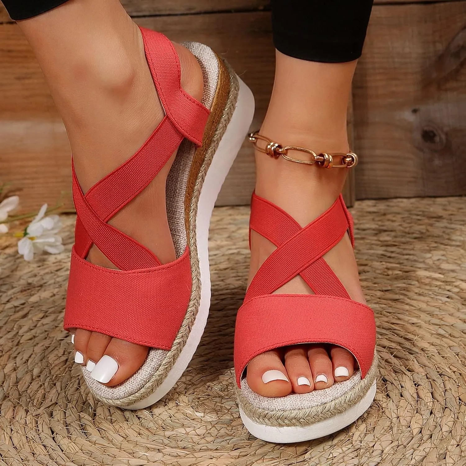 Women's Sandals Dressy Platform Espadrilles Open Toe Wedges Sandals Ankle Strap Slip On Orthopedic Sandals