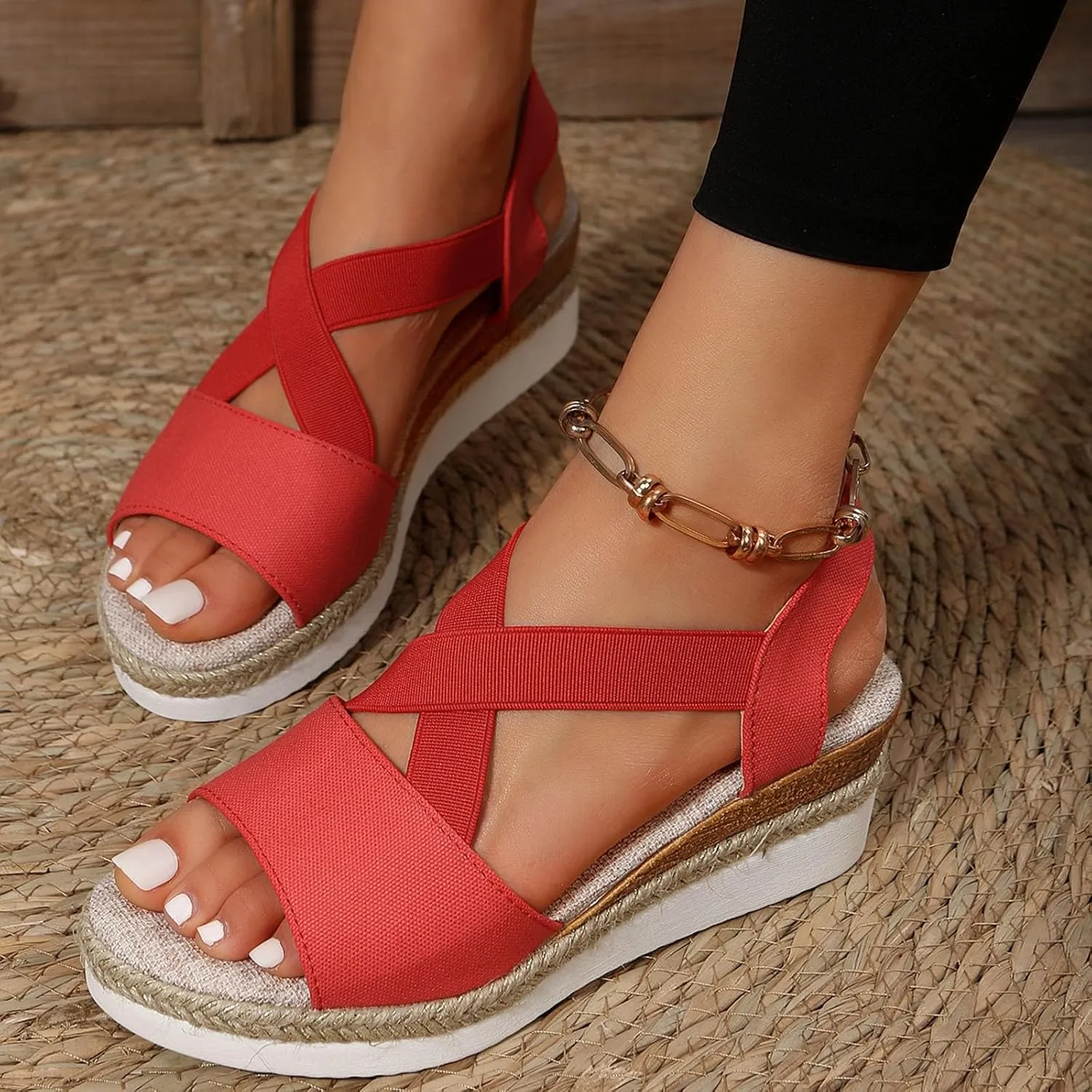 Women's Sandals Dressy Platform Espadrilles Open Toe Wedges Sandals Ankle Strap Slip On Orthopedic Sandals