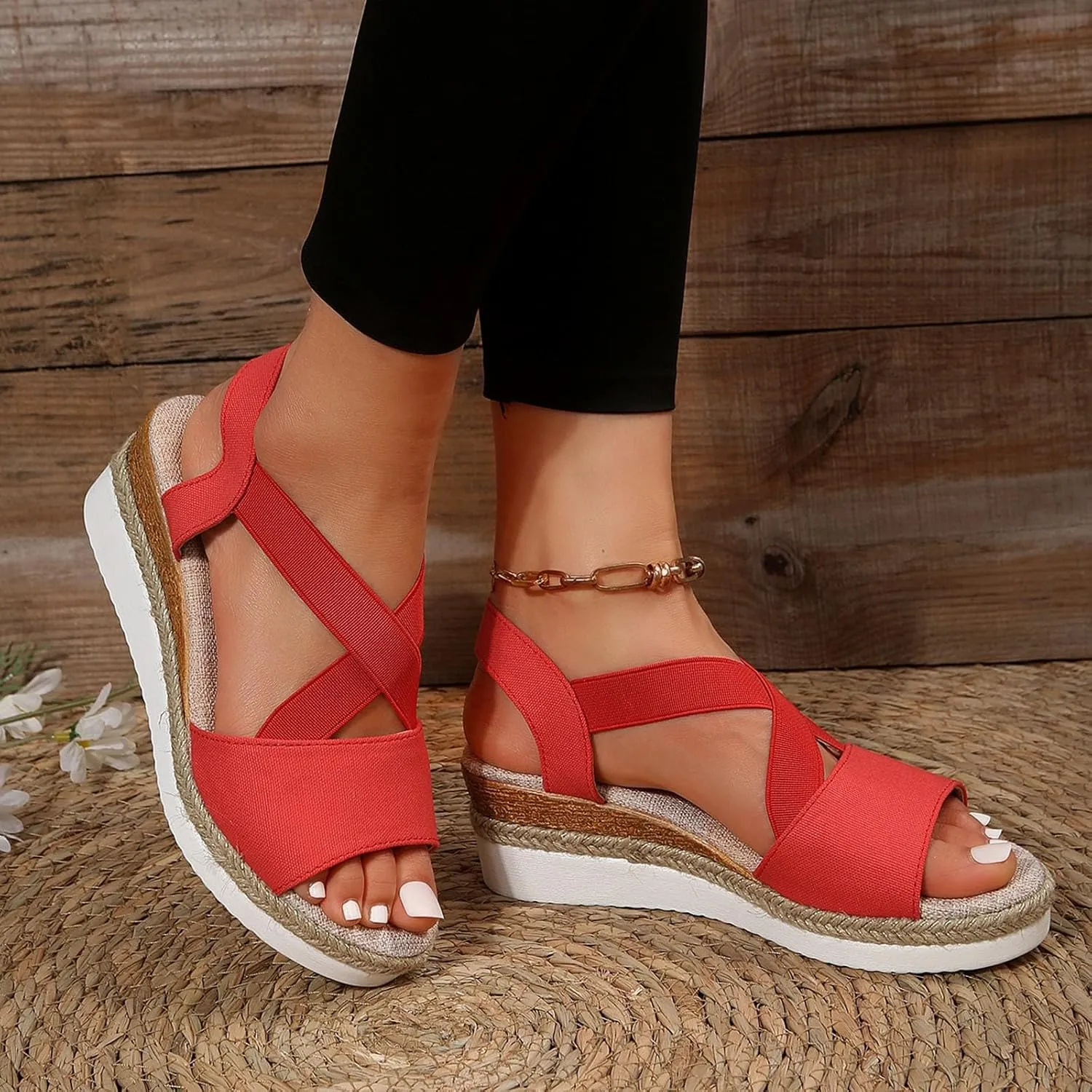 Women's Sandals Dressy Platform Espadrilles Open Toe Wedges Sandals Ankle Strap Slip On Orthopedic Sandals
