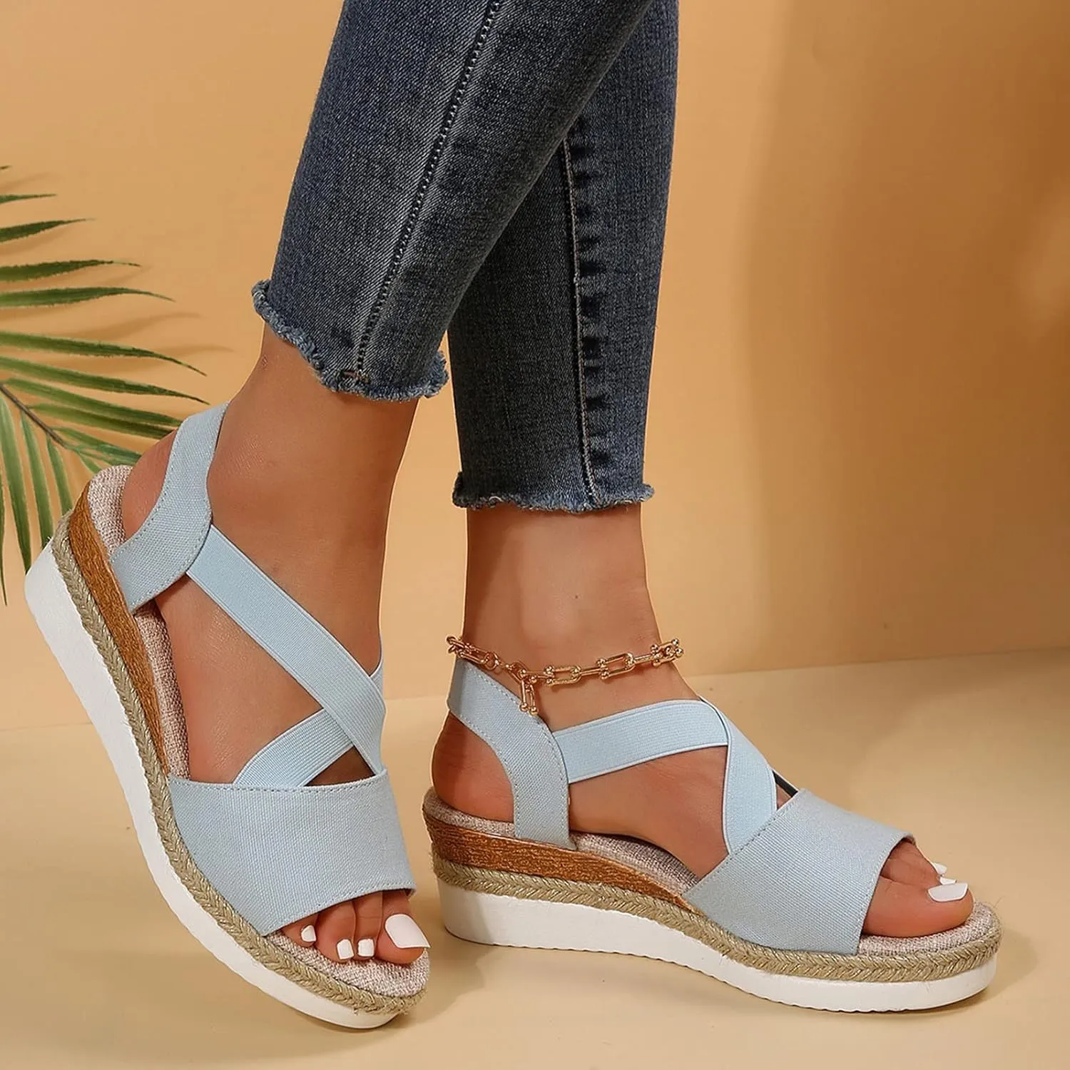 Women's Sandals Dressy Platform Espadrilles Open Toe Wedges Sandals Ankle Strap Slip On Orthopedic Sandals