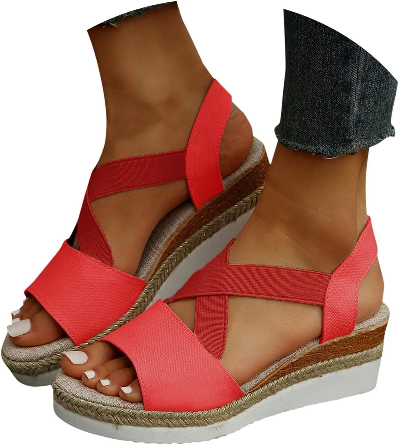 Women's Sandals Dressy Platform Espadrilles Open Toe Wedges Sandals Ankle Strap Slip On Orthopedic Sandals