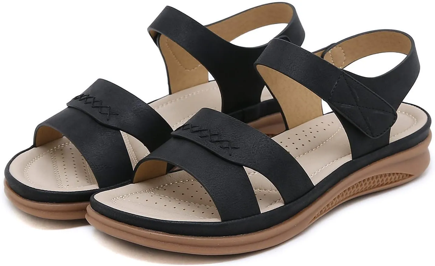 Women's Sandals with Arch Support, Strappy Orthopedic Platform Wedge Sandals Walking Sandal for Summer Beach