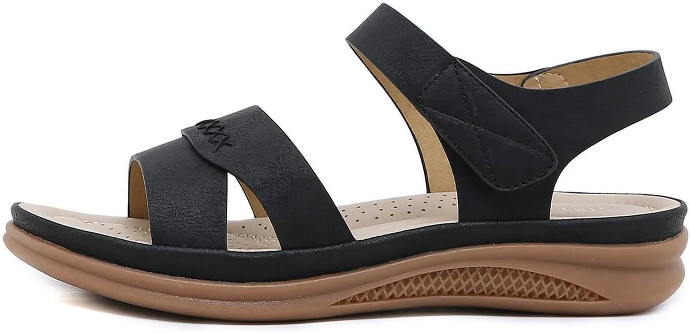 Women's Sandals with Arch Support, Strappy Orthopedic Platform Wedge Sandals Walking Sandal for Summer Beach