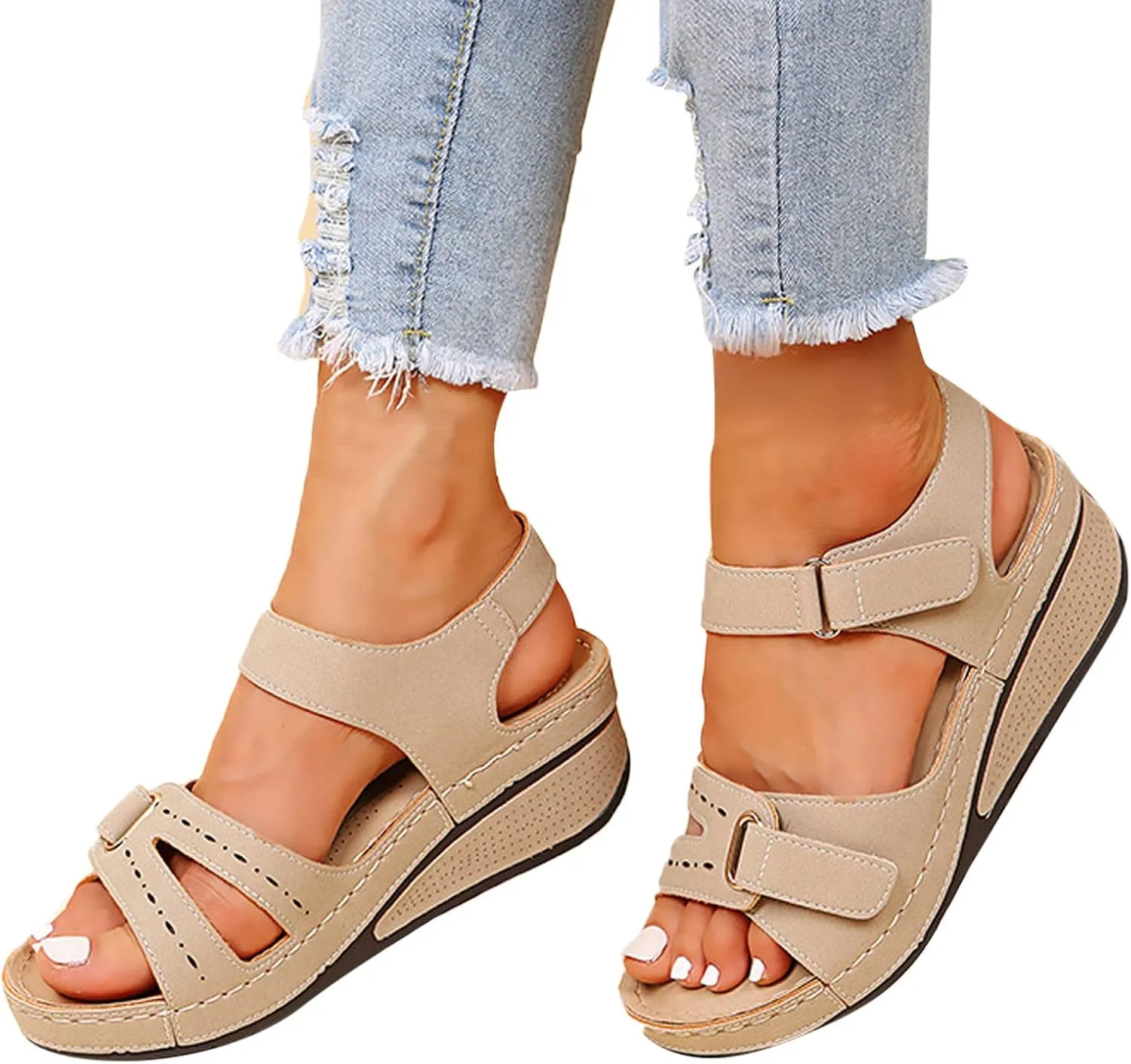 Women's Sandals, Women's Espadrilles Casual Ankle Strap Wedge Sandals Comfortable Platform Sandals
