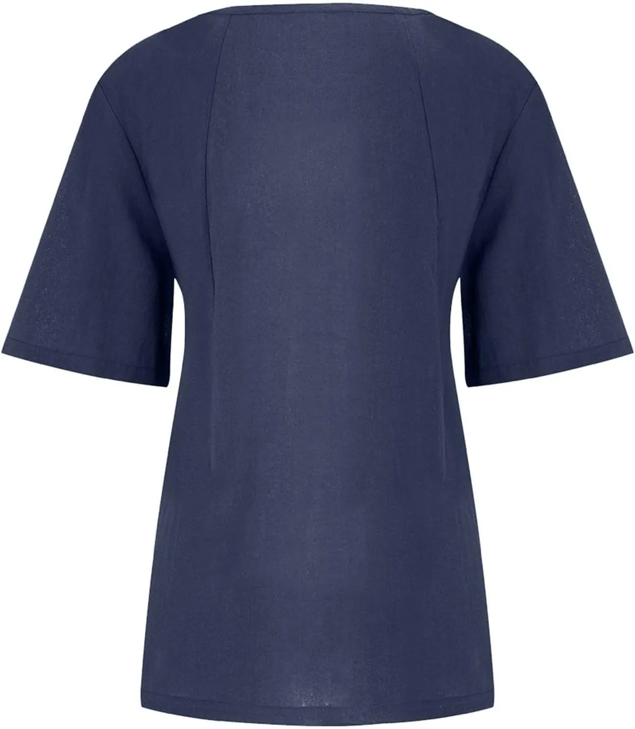 Womens Short Sleeve Button Shirts Blouse Loose Fit Round Neck Tops Fashion Solid Color Casual Cotton Linen Shirts