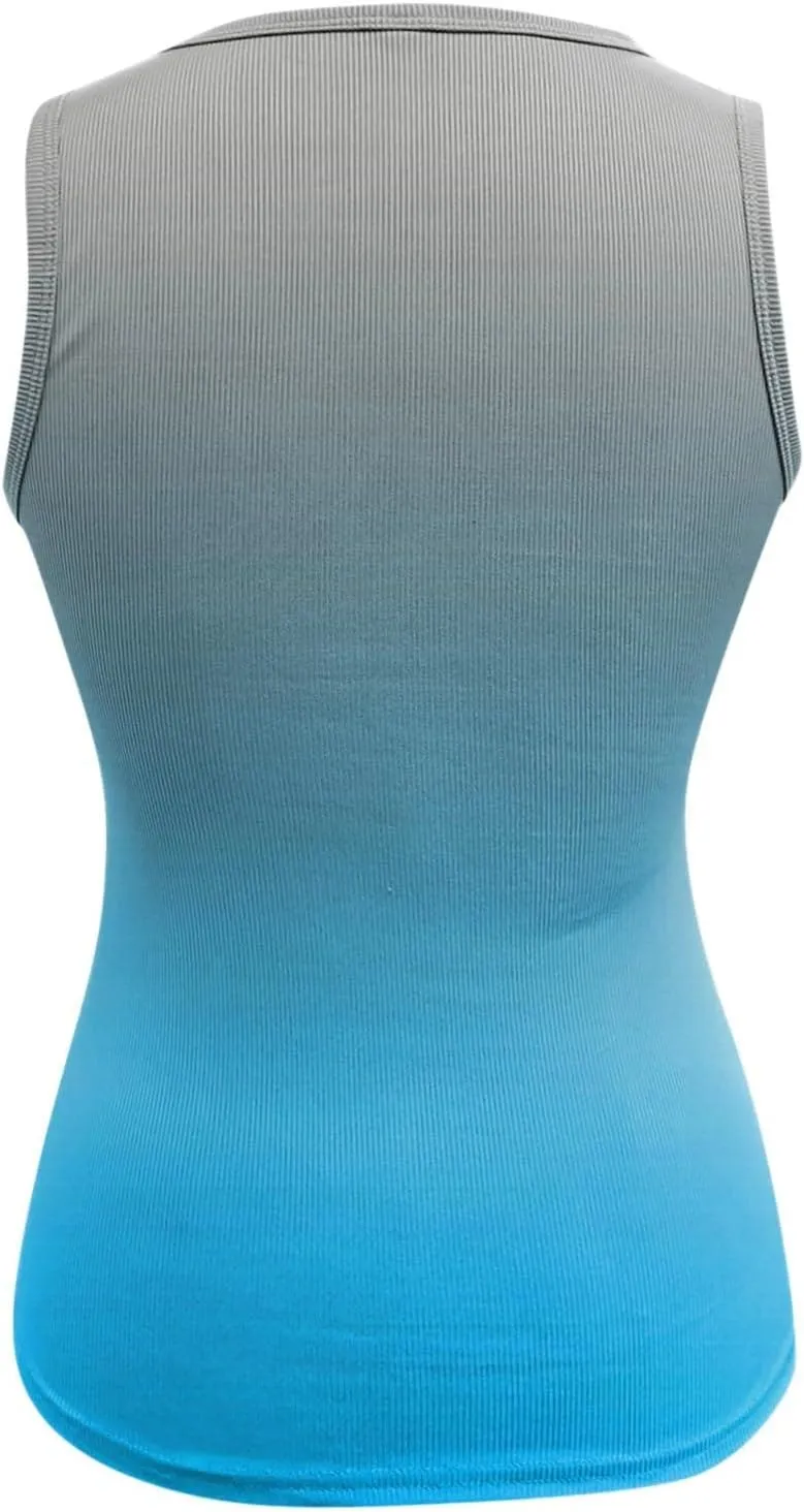 Womens Sleeveless Henley Tank Tops Ribbed Knit Scoop Neck Button Up T Shirts Summer Ombre Slim Fit Tee Tops Stretch