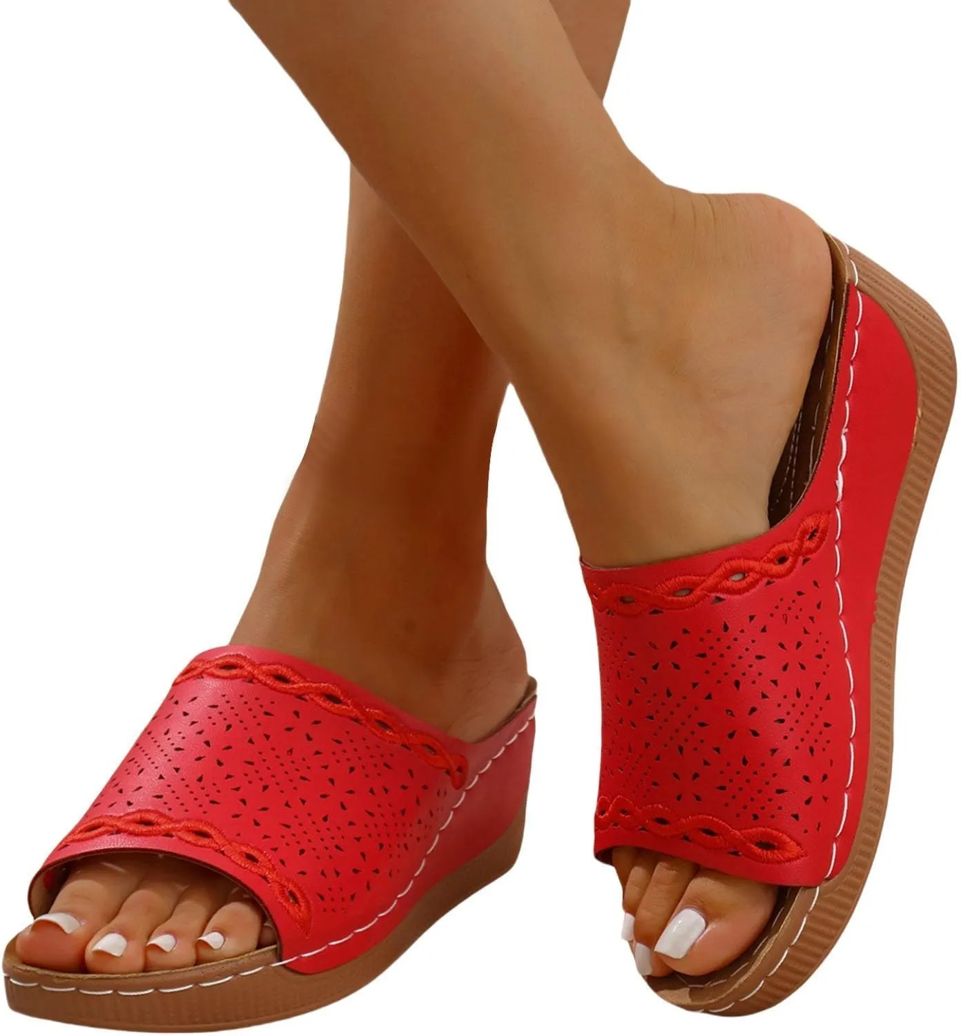 Women's Slides Sandals Orthopedic Slippers Comfortable Wedge Platform Summer Slippers Hollow Open Toe Orthotic Sandals for Women Casual Walking Sandal with Arch Support
