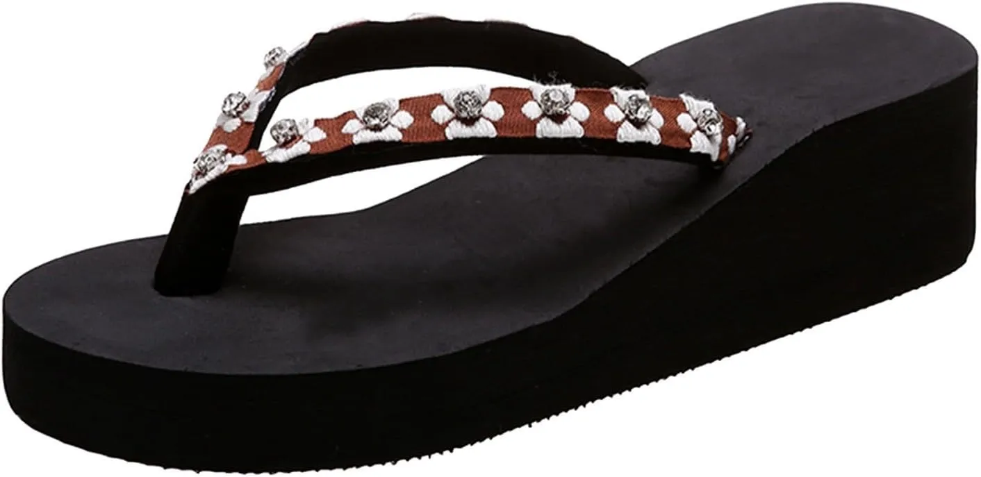 Womens Slippers Fashion Summer Flip Flops Casual Rhinestone Bow Sandals Soft Sole Dressy Sandals