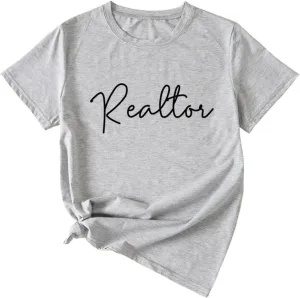 Womens Summer Tops Realtor Letter Graphic Tshirts Going Out Short Sleeve Tees Business Casual Outfits Blouses