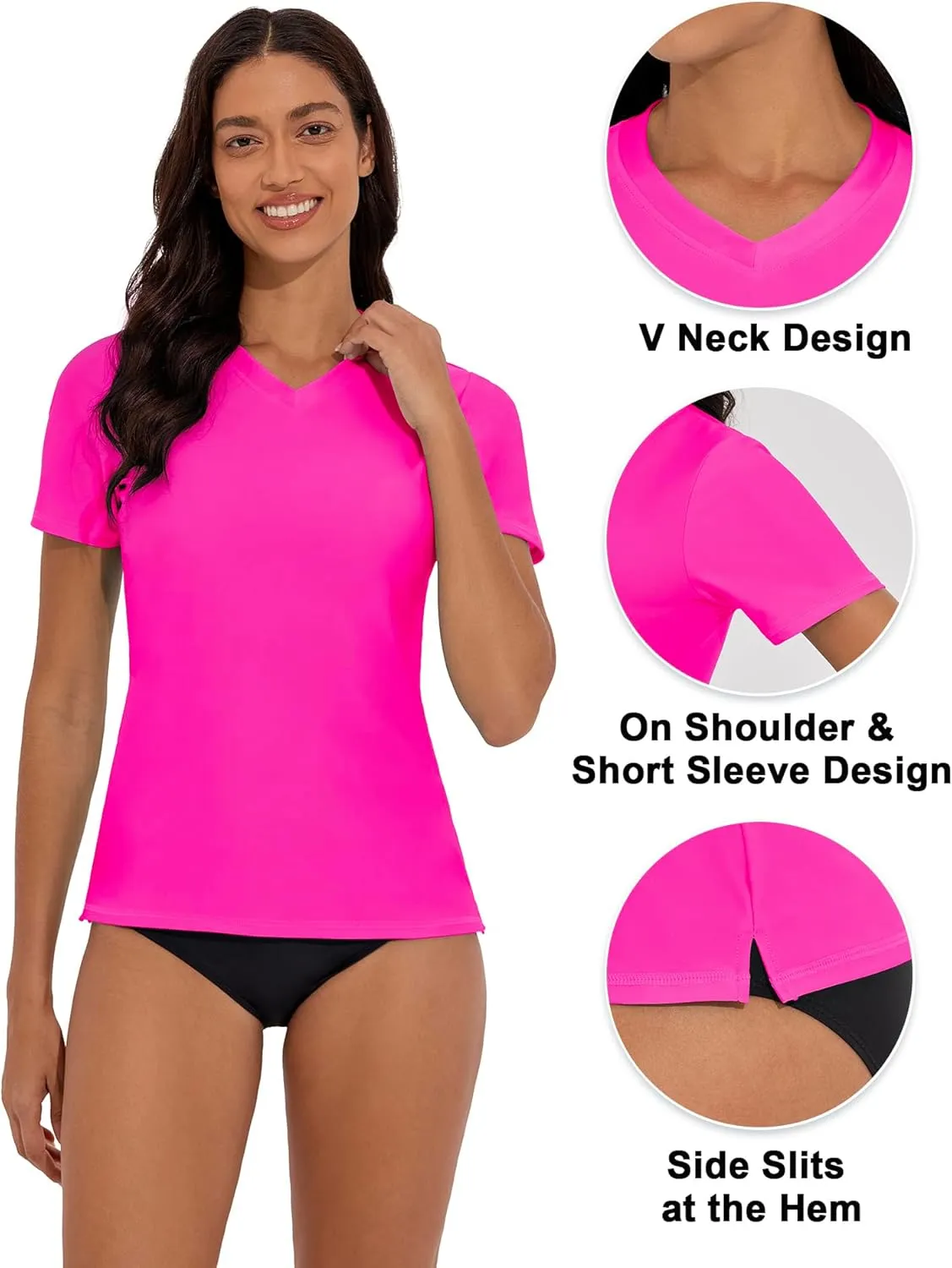 Women's V-Neck Short Sleeve Rash Guard Shirts UV Protection Swim Shirts UPF 50  Lightweight Swimwear