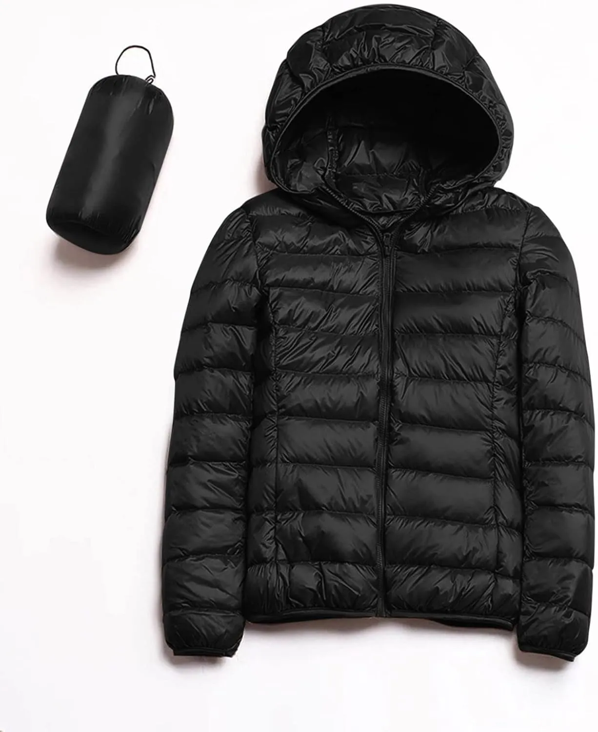 Womens Warm Lightweight Jacket Hooded Windproof Winter Coat With Recycled Insulation Slim Short Down Coat Outerwear