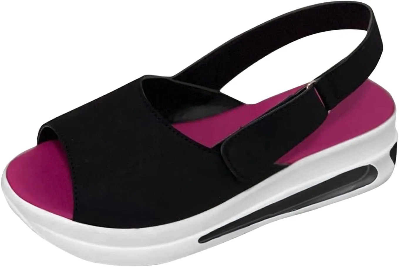 Women's Wedge Sandals Breathable Fish Mouth Non Slip Sandals Comfort Soft Cushion Athletic Casual Walking Sandals Adjustable Hook and Loop Closure Platform Shoes