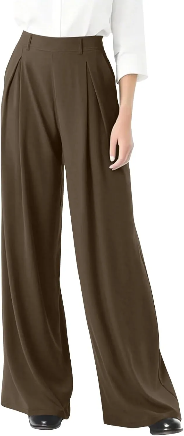 Womens Work Dress Pants 2025 Business Casual Outfits Office Flowy High Waisted Wide Leg Trousers with Pockets