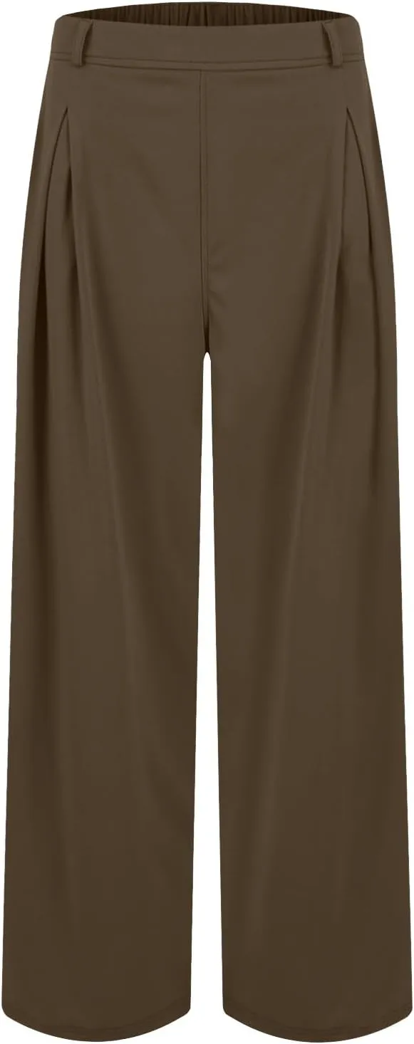 Womens Work Dress Pants 2025 Business Casual Outfits Office Flowy High Waisted Wide Leg Trousers with Pockets