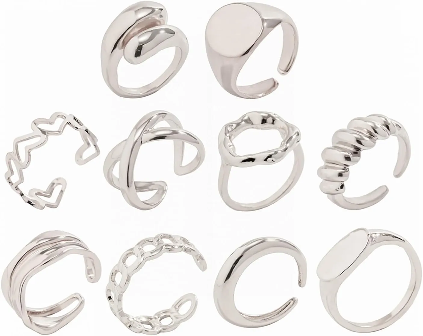 YBMYCM 3-10PCS Gold Silver Thick Dome Rings Set for Women Adjustable Geometric Rings Open Statement Rings for Women