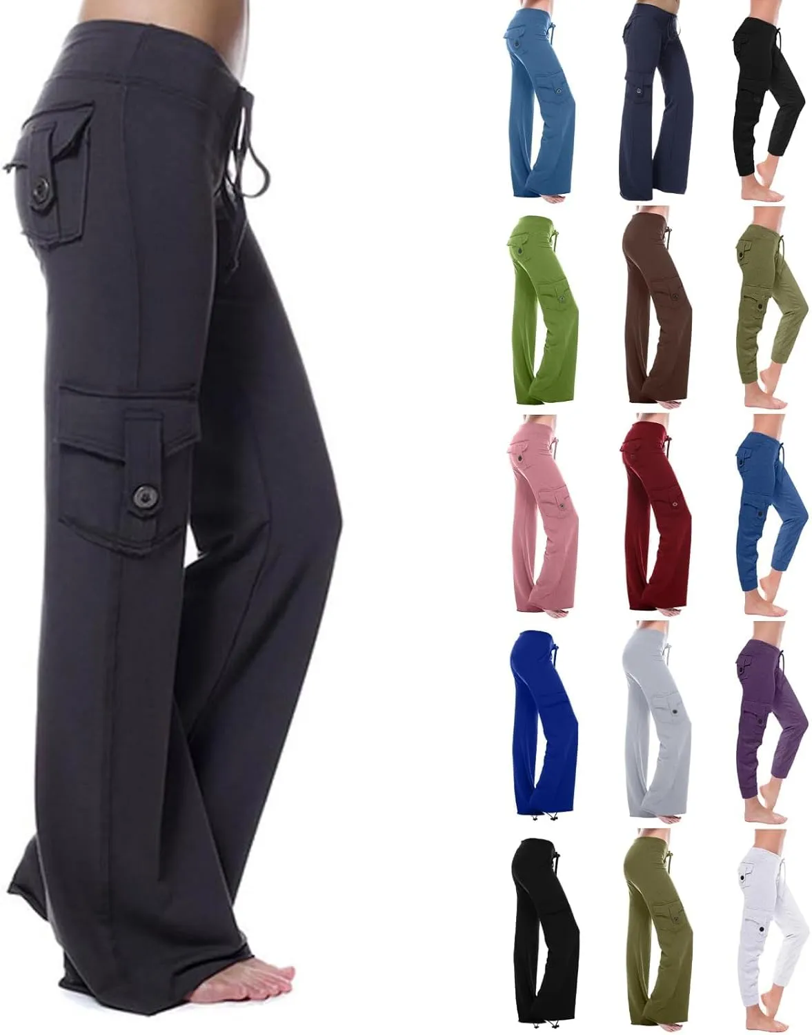 Yoga Pants for Women Casual Joggers with Pockets Cargo Pant High Waisted Wide Leg Pants Lounge Hiking Trouser Pant