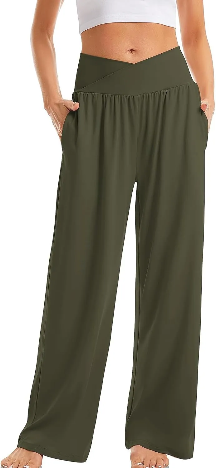 Yoga Pants for Women Crisscross High Waisted Pant Casual Wide Leg Pants Loose Hiking Trousers Pant Athletic Pants