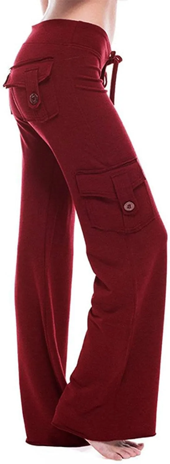 Yoga Pants for Women High Waisted Sweatpants Casual Cargo Pant Loose Wide Leg Trouser Pants with Pockets 2024