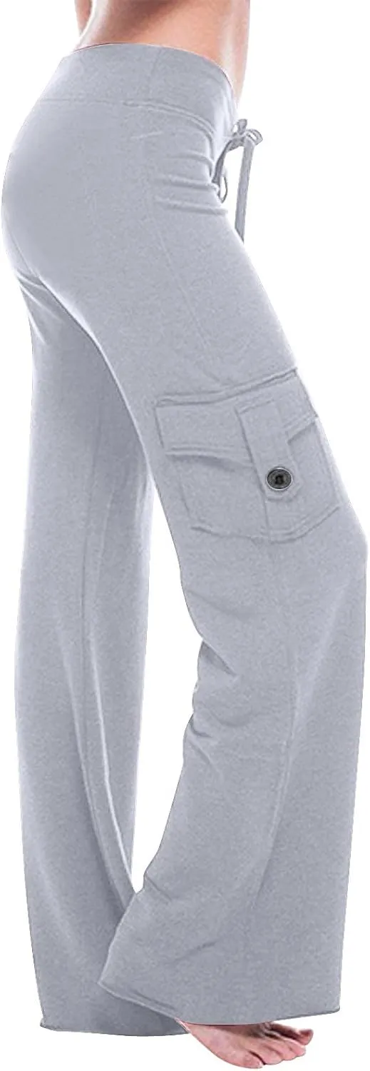 Yoga Pants for Women High Waisted Sweatpants Casual Cargo Pant Loose Wide Leg Trouser Pants with Pockets 2024