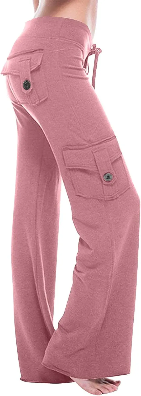 Yoga Pants for Women High Waisted Sweatpants Casual Cargo Pant Loose Wide Leg Trouser Pants with Pockets 2024