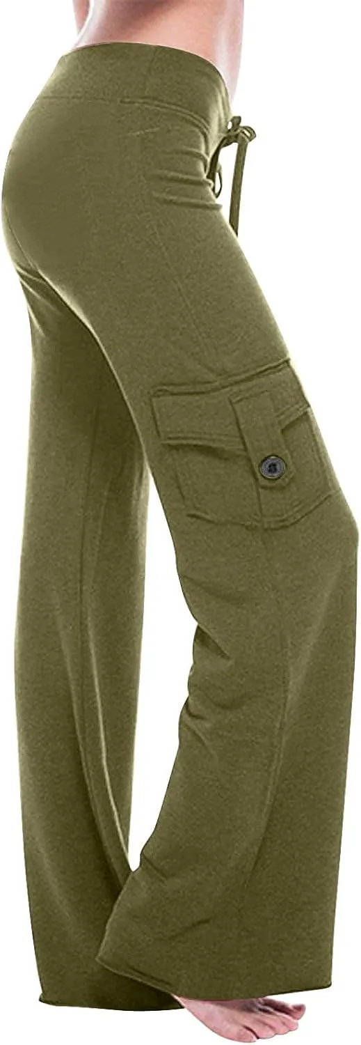 Yoga Pants for Women High Waisted Sweatpants Casual Cargo Pant Loose Wide Leg Trouser Pants with Pockets 2024