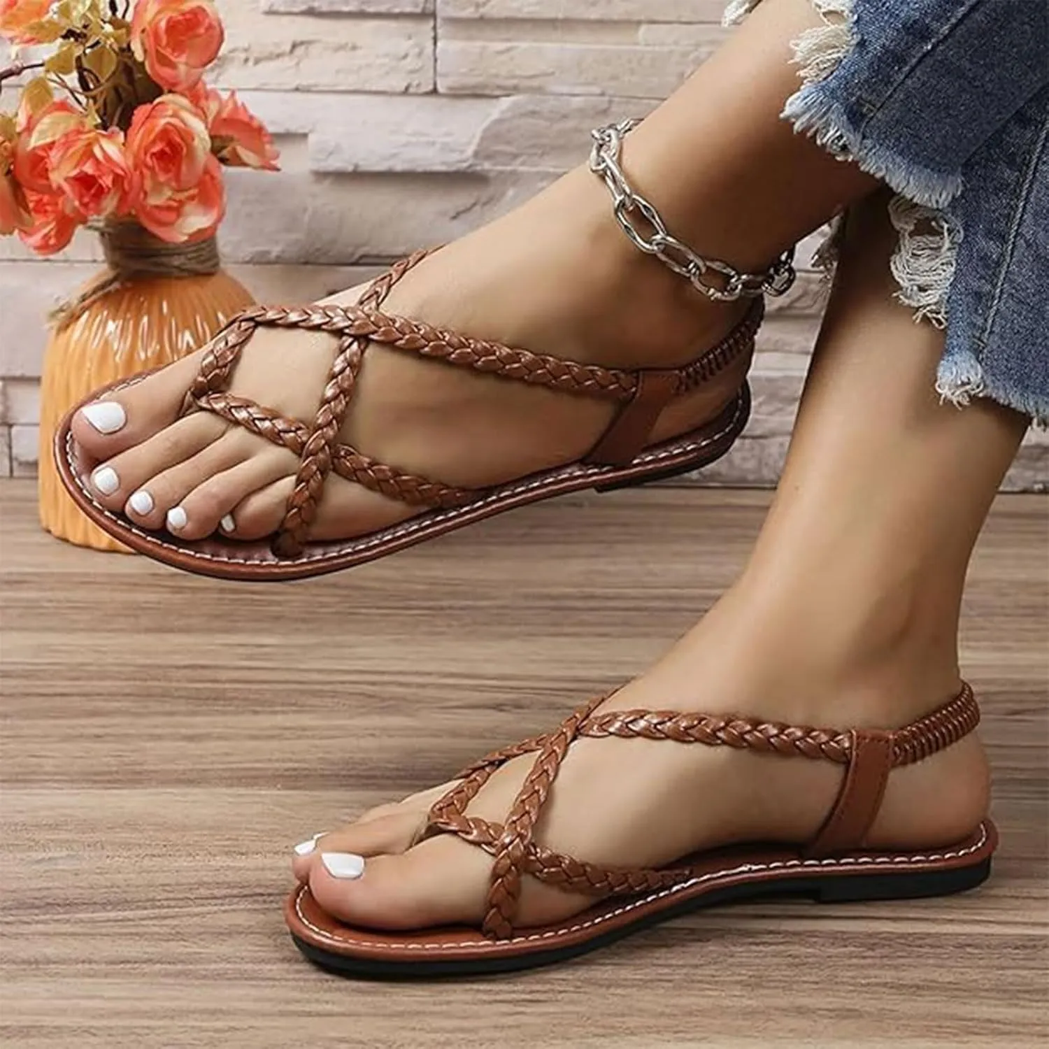 Yytcsjz Women's Orthopedic Sandals, Open Toe Leather Flat Sole Sandal, Bunion Corrector Shoes, With Toe Arch Support