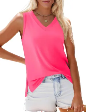 Zeagoo Womens Summer Tank Tops 2025 V Neck Sleeveless Casual Loose Fit T Shirts Side Split Going Out Tops Tunic