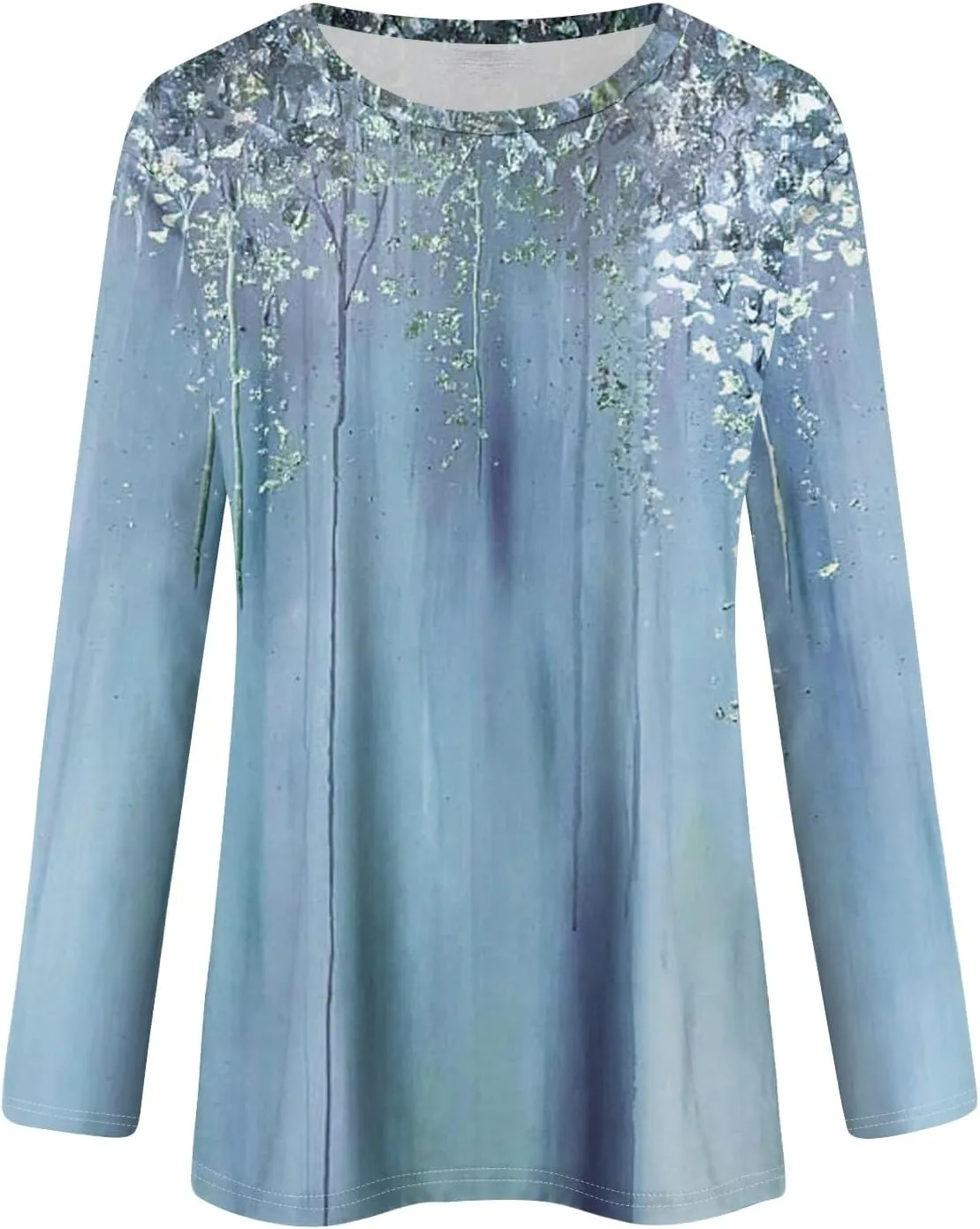 ZEFOTIM Women Long Sleeve Tops 2024 Fall Fitted Flowy Floral/Geometric Crewneck Blouses Loose Fit Cute Tunic Tshirts