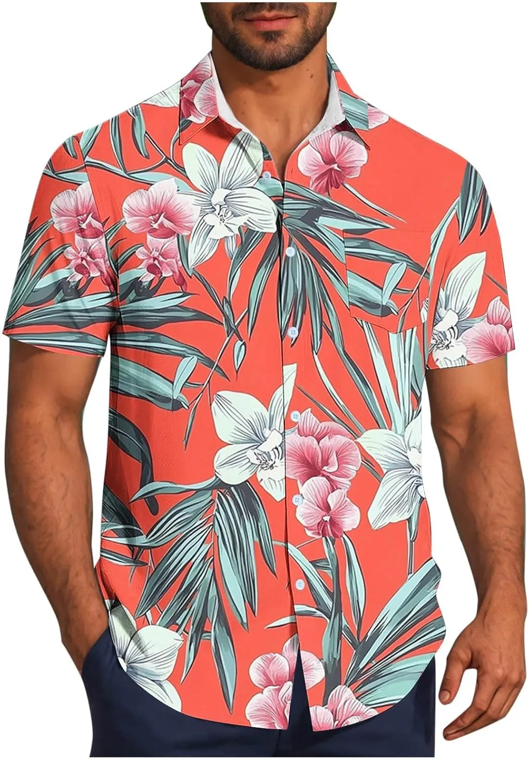 Zeiyignr Hawaiian Shirt for Men with Pocket - Short Sleeve Button Down Wrinkle-Resistant for Beach, Pool Parties, Vacation