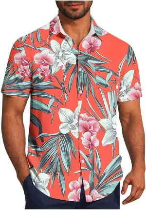 Zeiyignr Hawaiian Shirt for Men with Pocket - Short Sleeve Button Down Wrinkle-Resistant for Beach, Pool Parties, Vacation