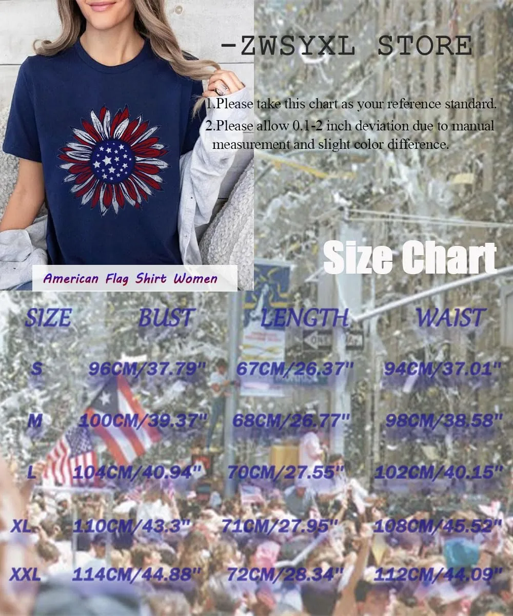 ZWSYXL American Flag Sunflower Shirts Women 4th of July Graphic Tees Patriotic T-Shirts USA Flag Star Stripe Tops